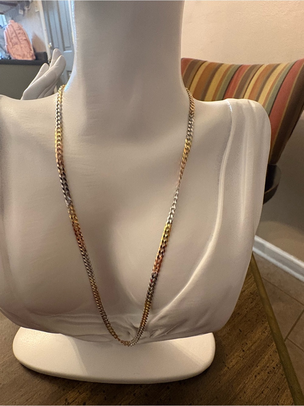 925 Sterling Silver Tri-Color Cuban Curb Chain 18” 3.4mm 7.2g Italy